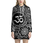 Black And White Om Print Pullover Hoodie Dress