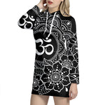Black And White Om Print Pullover Hoodie Dress