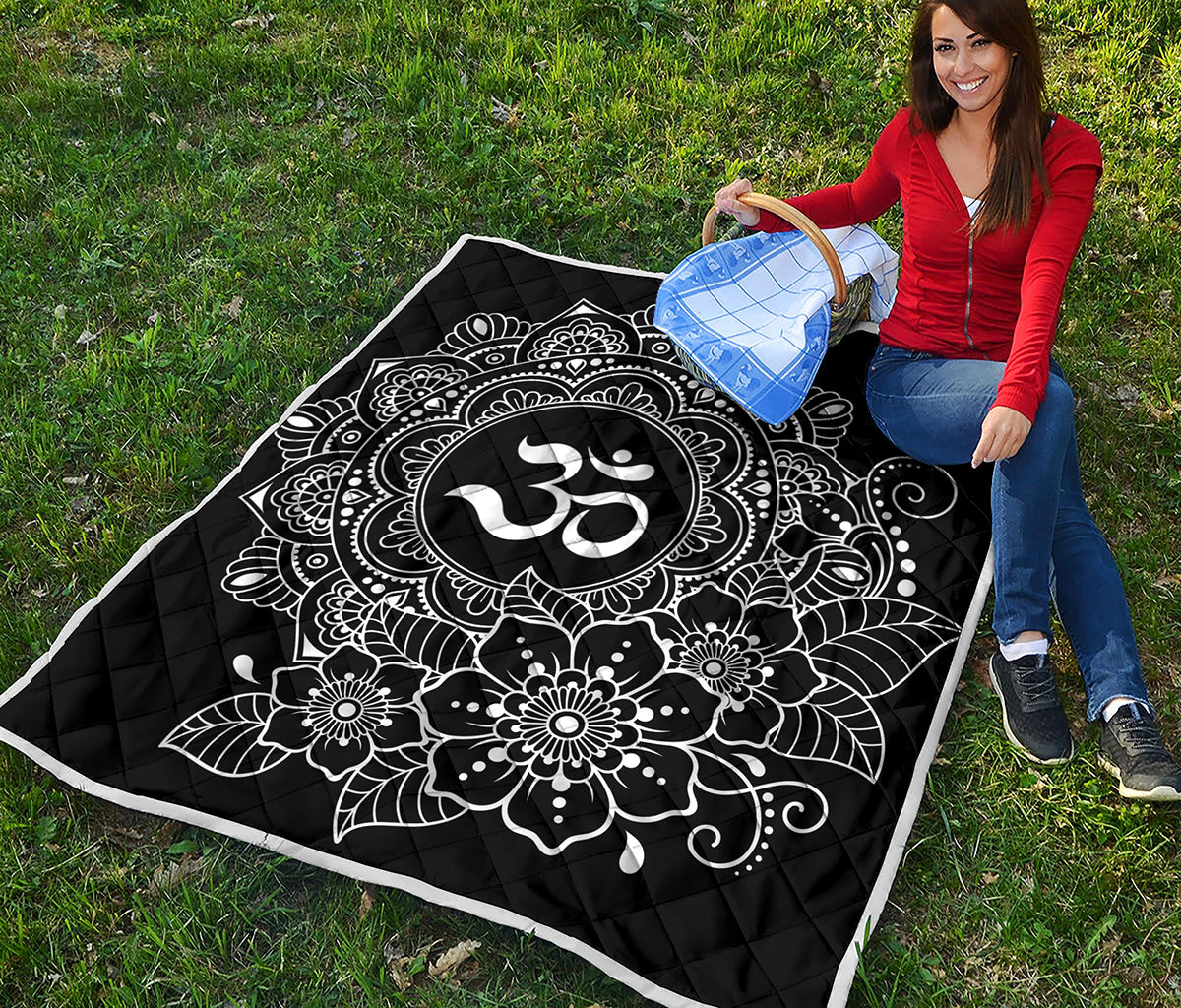 Black And White Om Print Quilt