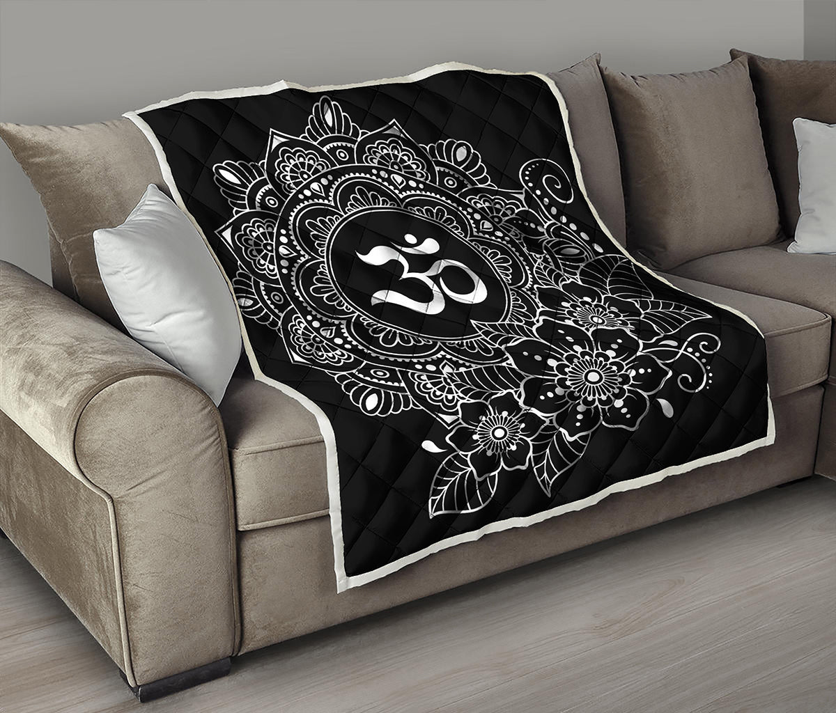 Black And White Om Print Quilt