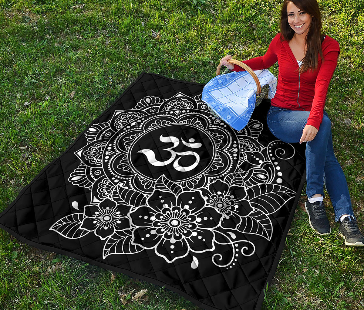 Black And White Om Print Quilt