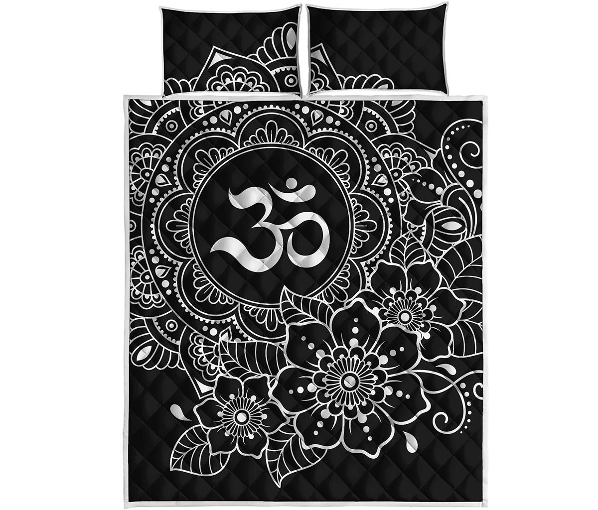 Black And White Om Print Quilt Bed Set