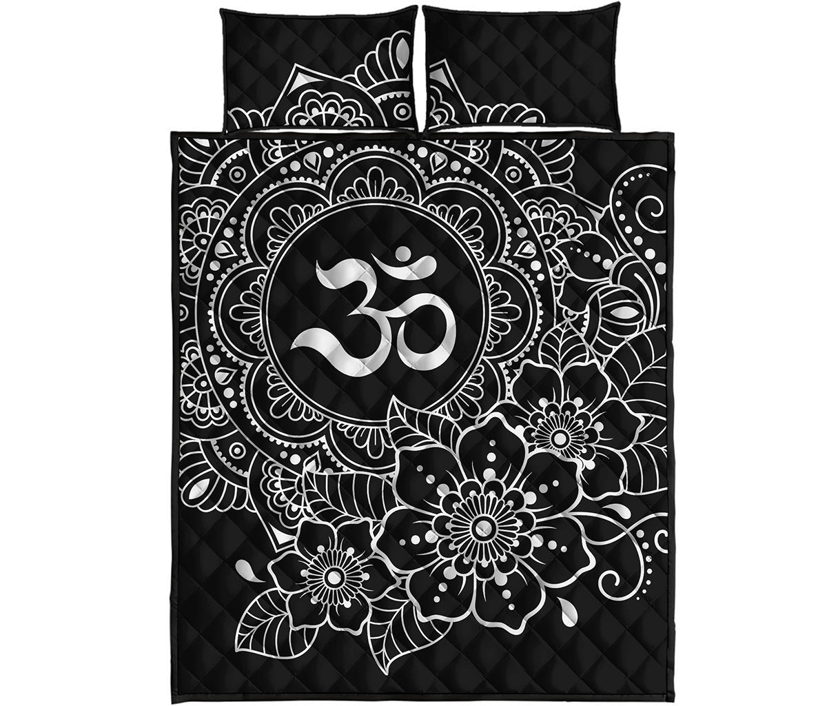 Black And White Om Print Quilt Bed Set