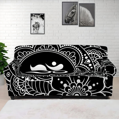 Black And White Om Print Sofa Cover