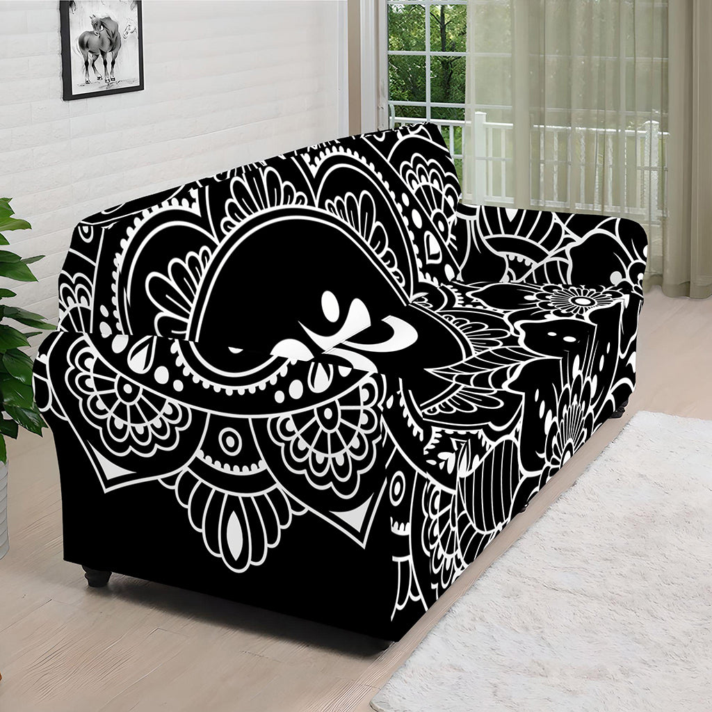 Black And White Om Print Sofa Cover
