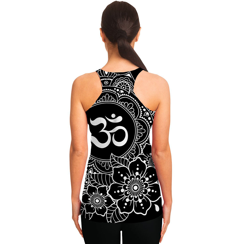 Black And White Om Print Women's Racerback Tank Top
