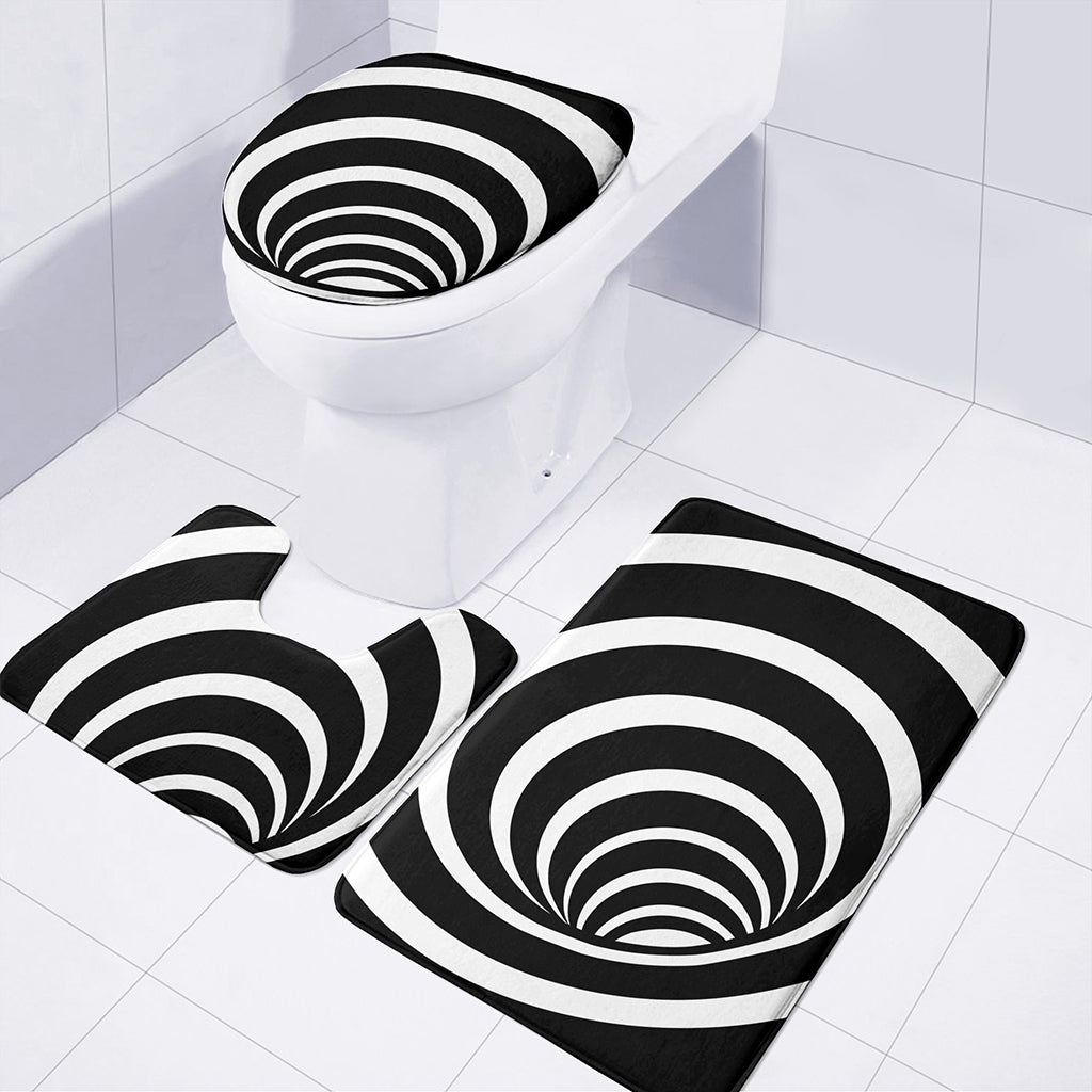 Black And White Optical Illusion Print 3 Piece Bath Mat Set
