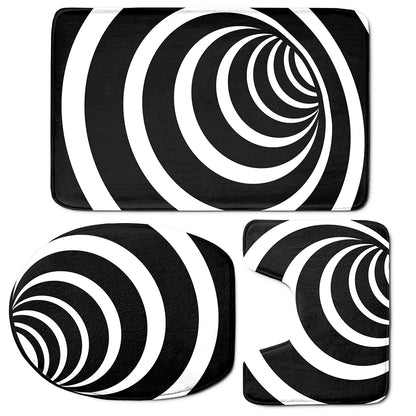 Black And White Optical Illusion Print 3 Piece Bath Mat Set