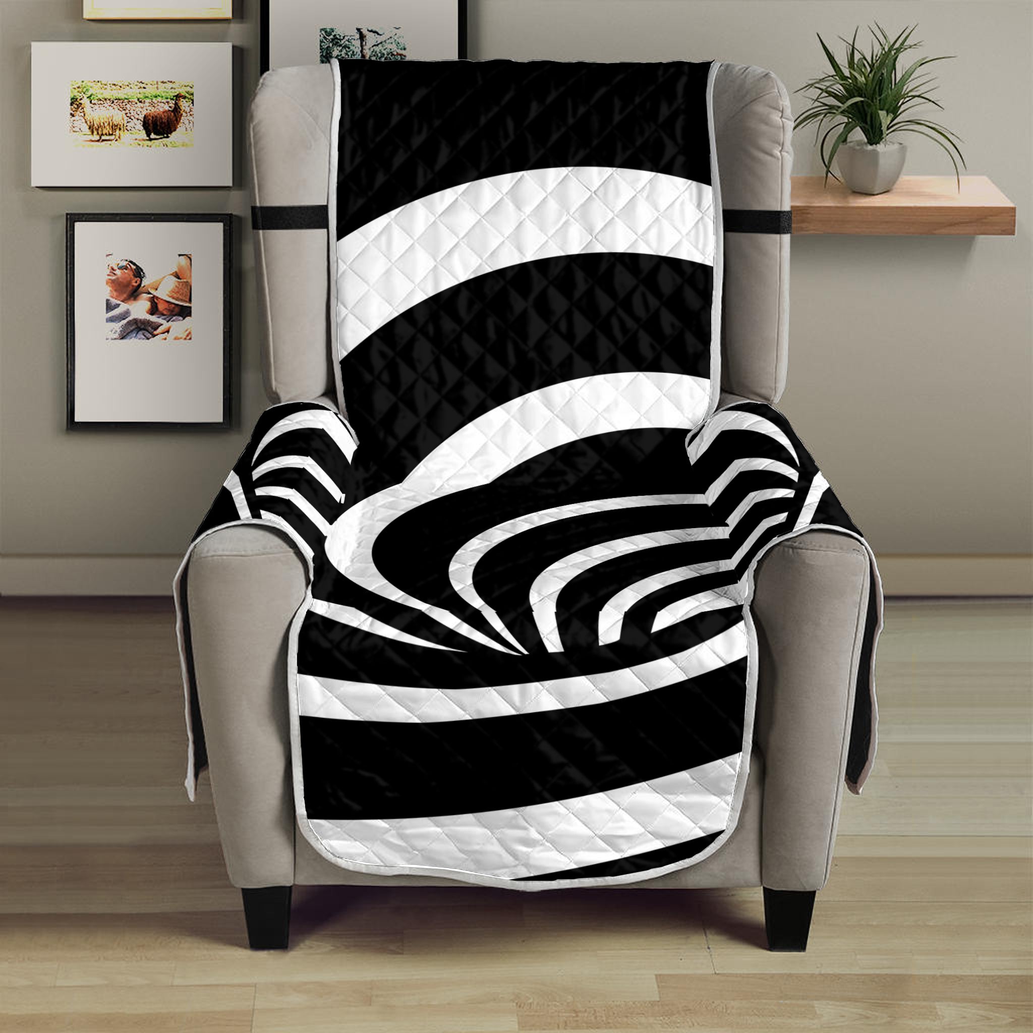 Black And White Optical Illusion Print Armchair Protector