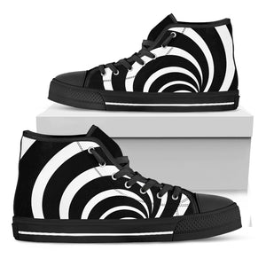 Black And White Optical Illusion Print Black High Top Sneakers – GearFrost