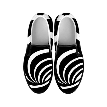 Black And White Optical Illusion Print Black Slip On Shoes