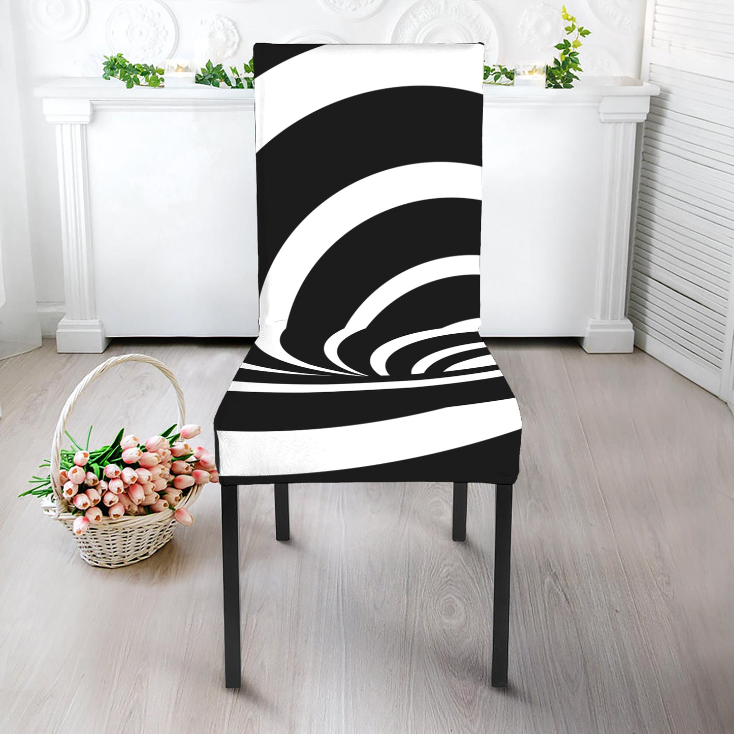 Black And White Optical Illusion Print Dining Chair Slipcover
