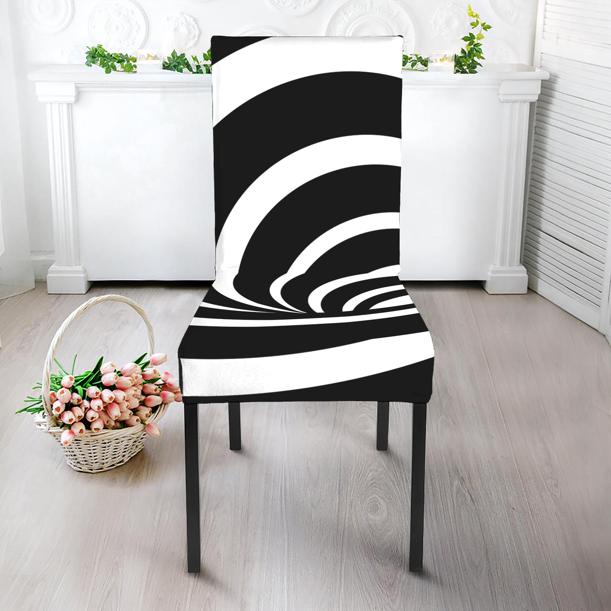 Black And White Optical Illusion Print Dining Chair Slipcover