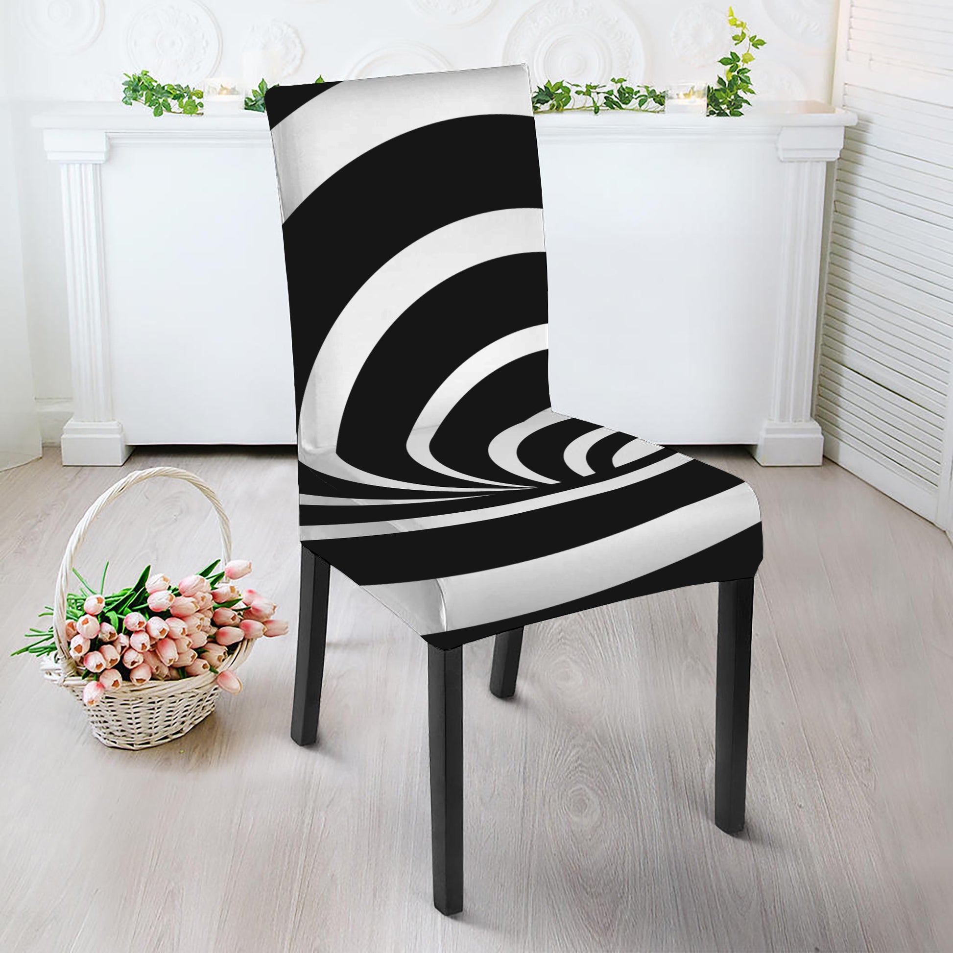 Black And White Optical Illusion Print Dining Chair Slipcover