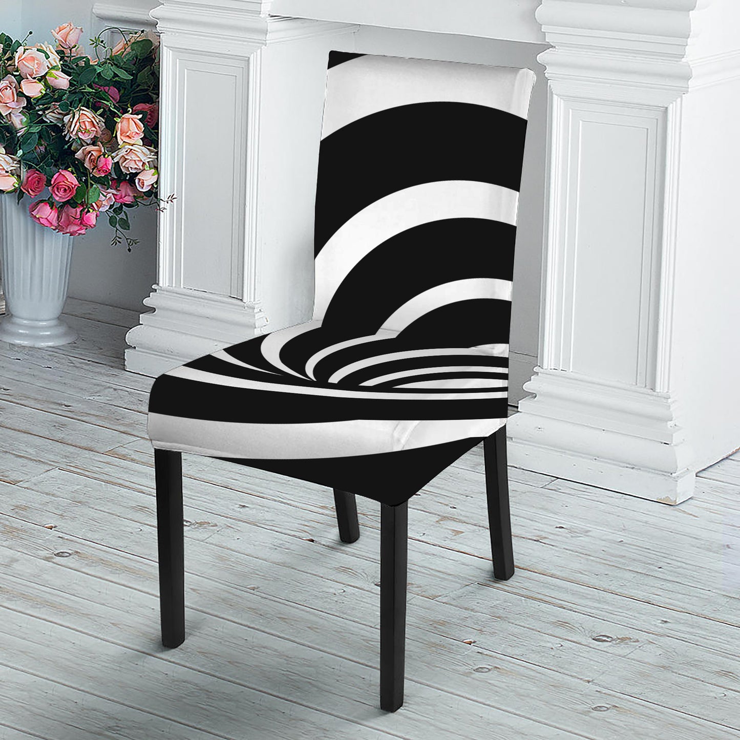 Black And White Optical Illusion Print Dining Chair Slipcover