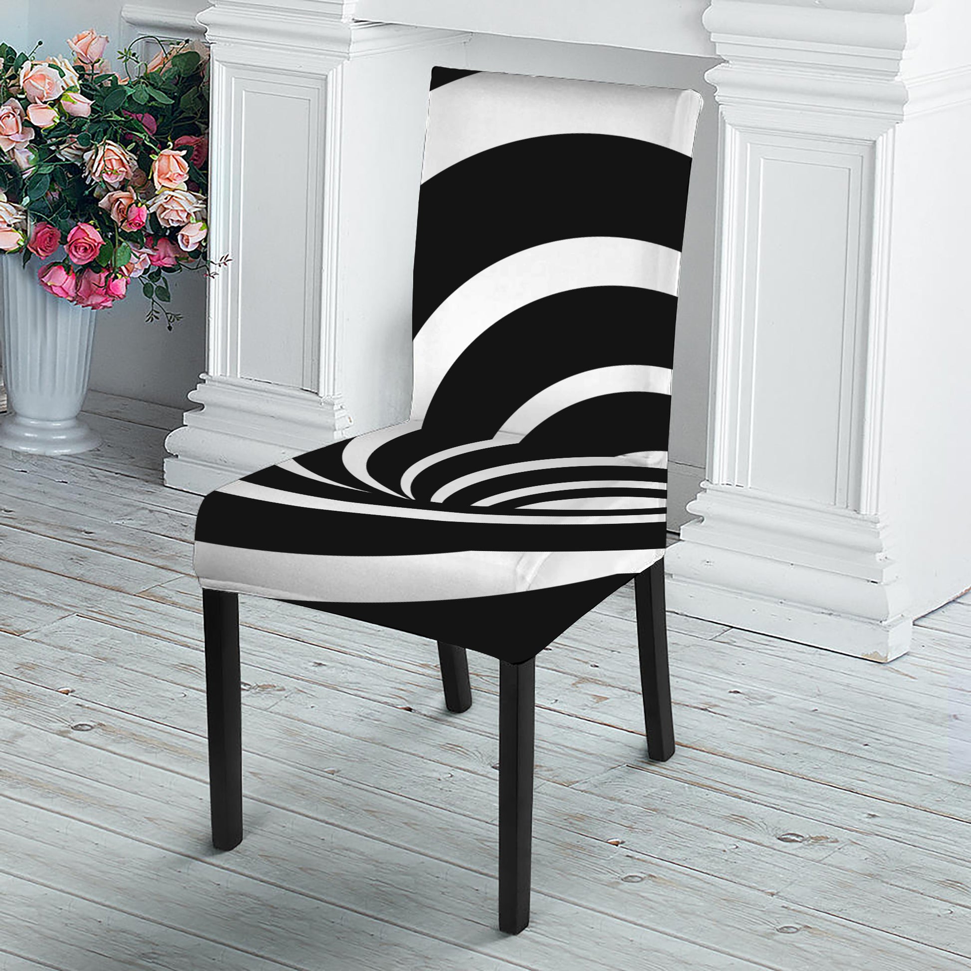Black And White Optical Illusion Print Dining Chair Slipcover