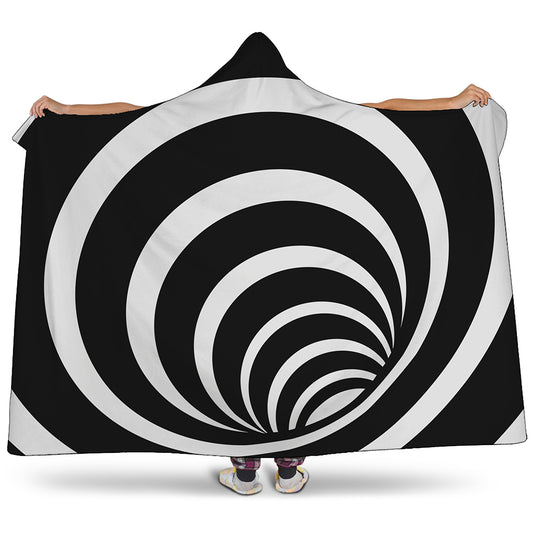 Black And White Optical Illusion Print Hooded Blanket