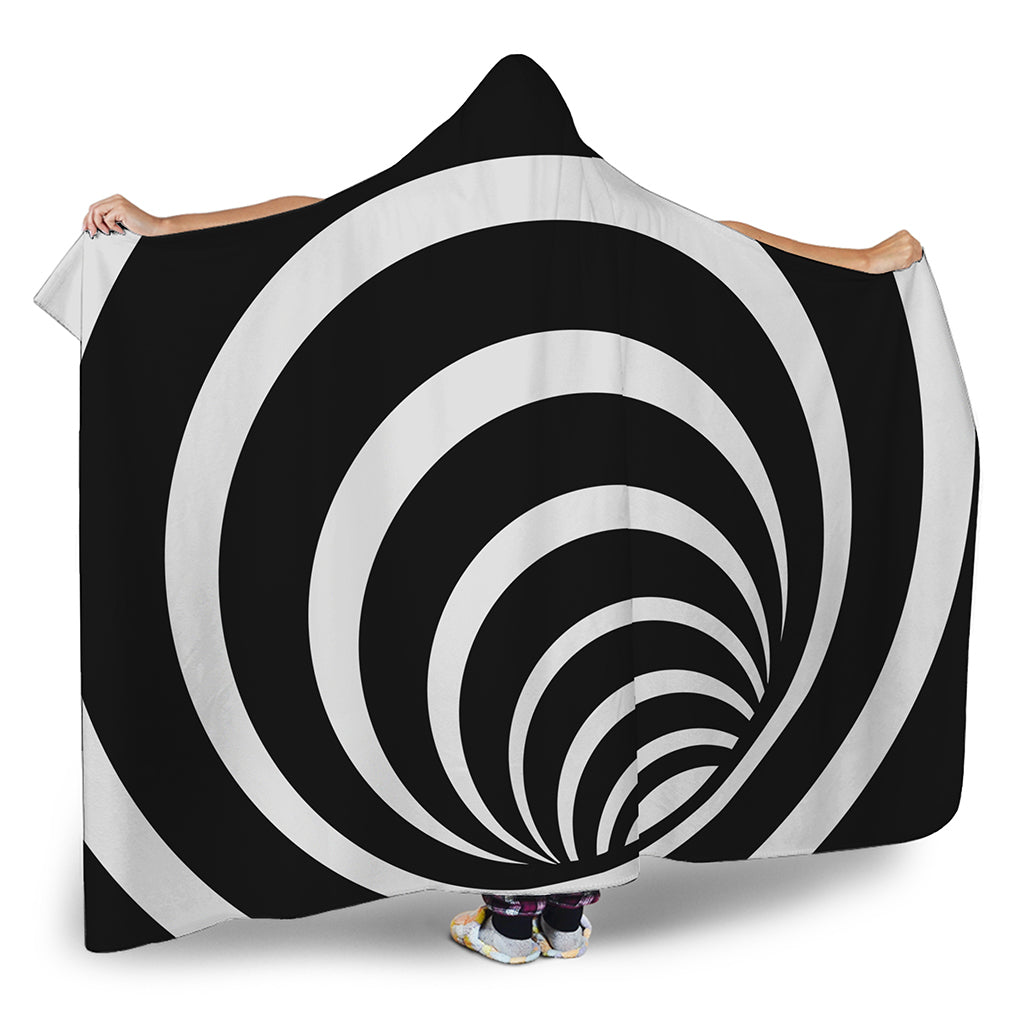 Black And White Optical Illusion Print Hooded Blanket