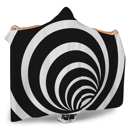 Black And White Optical Illusion Print Hooded Blanket