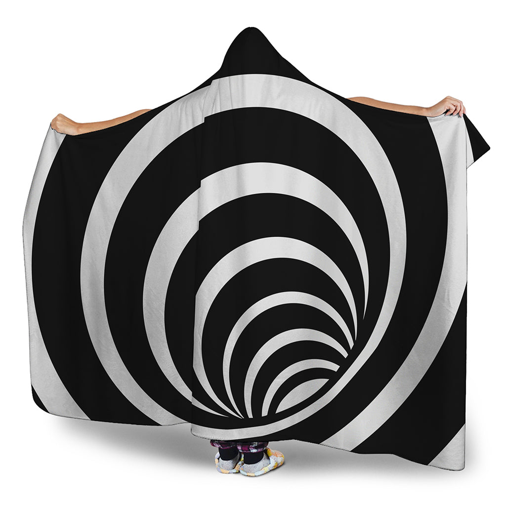 Black And White Optical Illusion Print Hooded Blanket