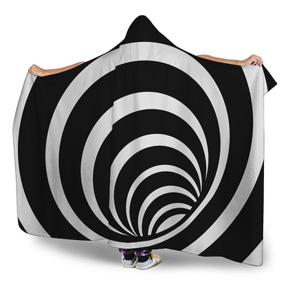 Black And White Optical Illusion Print Hooded Blanket