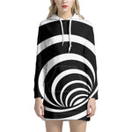 Black And White Optical Illusion Print Hoodie Dress
