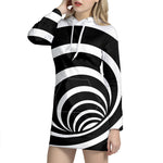 Black And White Optical Illusion Print Hoodie Dress