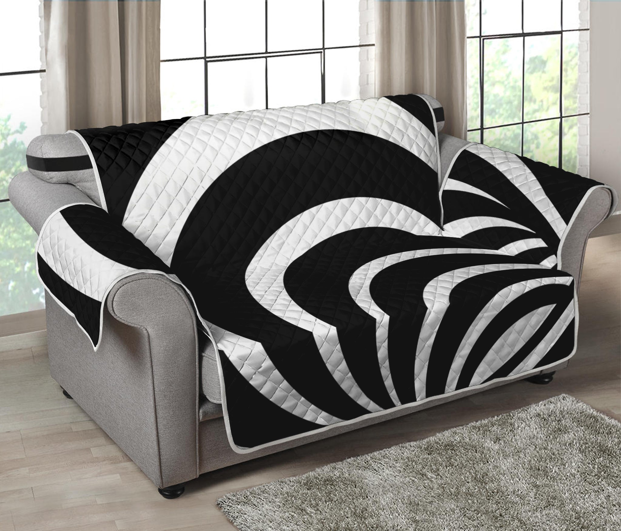 Black And White Optical Illusion Print Loveseat Protector