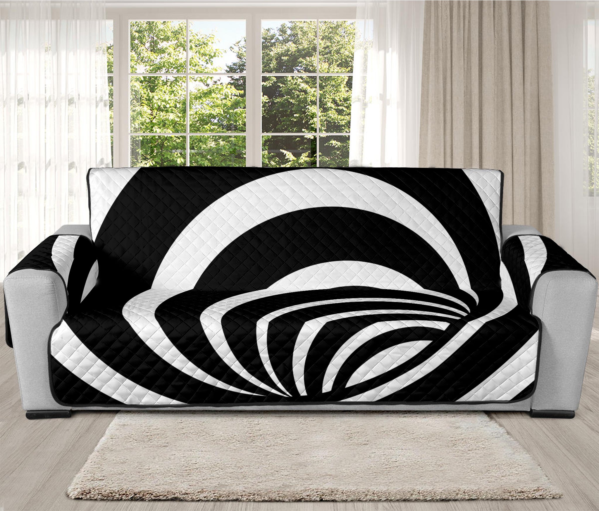 Black And White Optical Illusion Print Oversized Sofa Protector