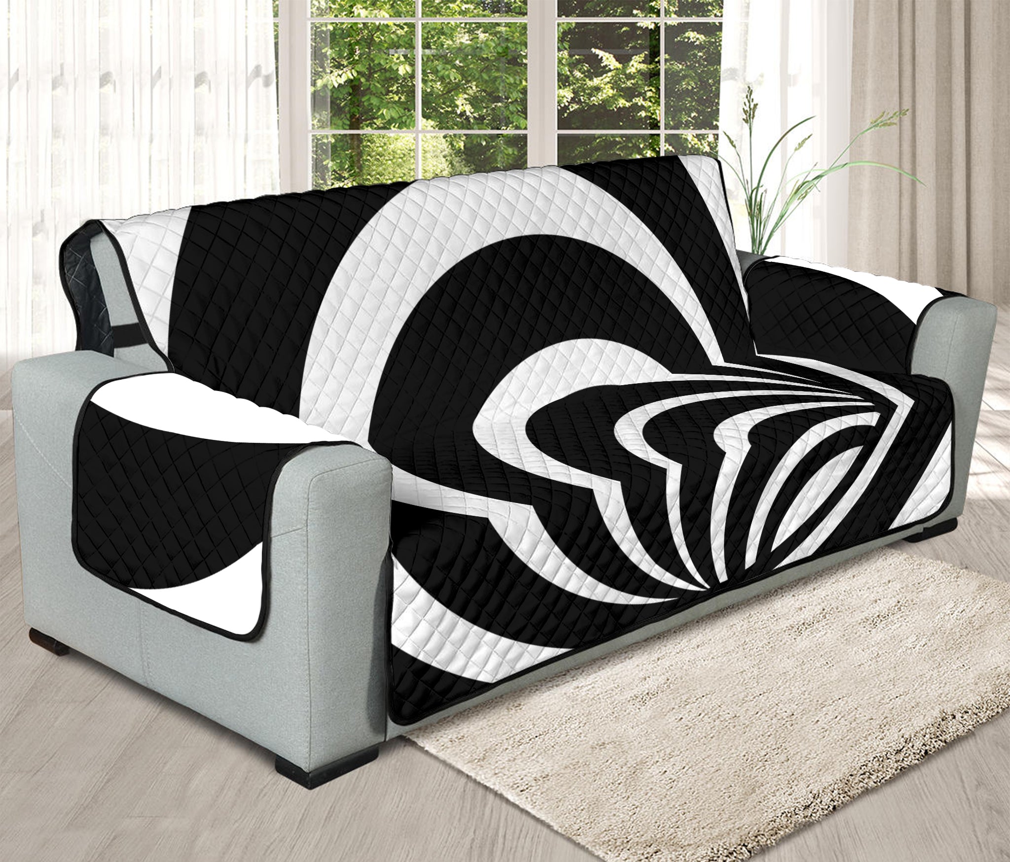 Black And White Optical Illusion Print Oversized Sofa Protector