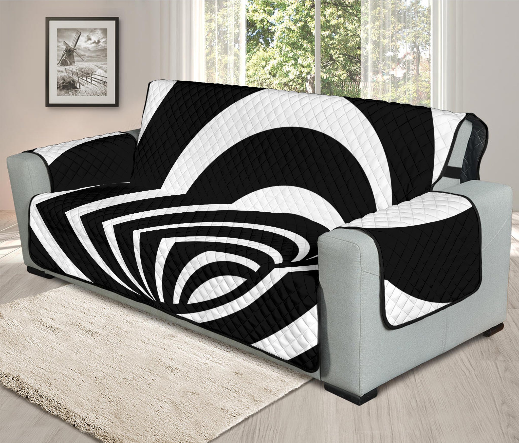 Black And White Optical Illusion Print Oversized Sofa Protector