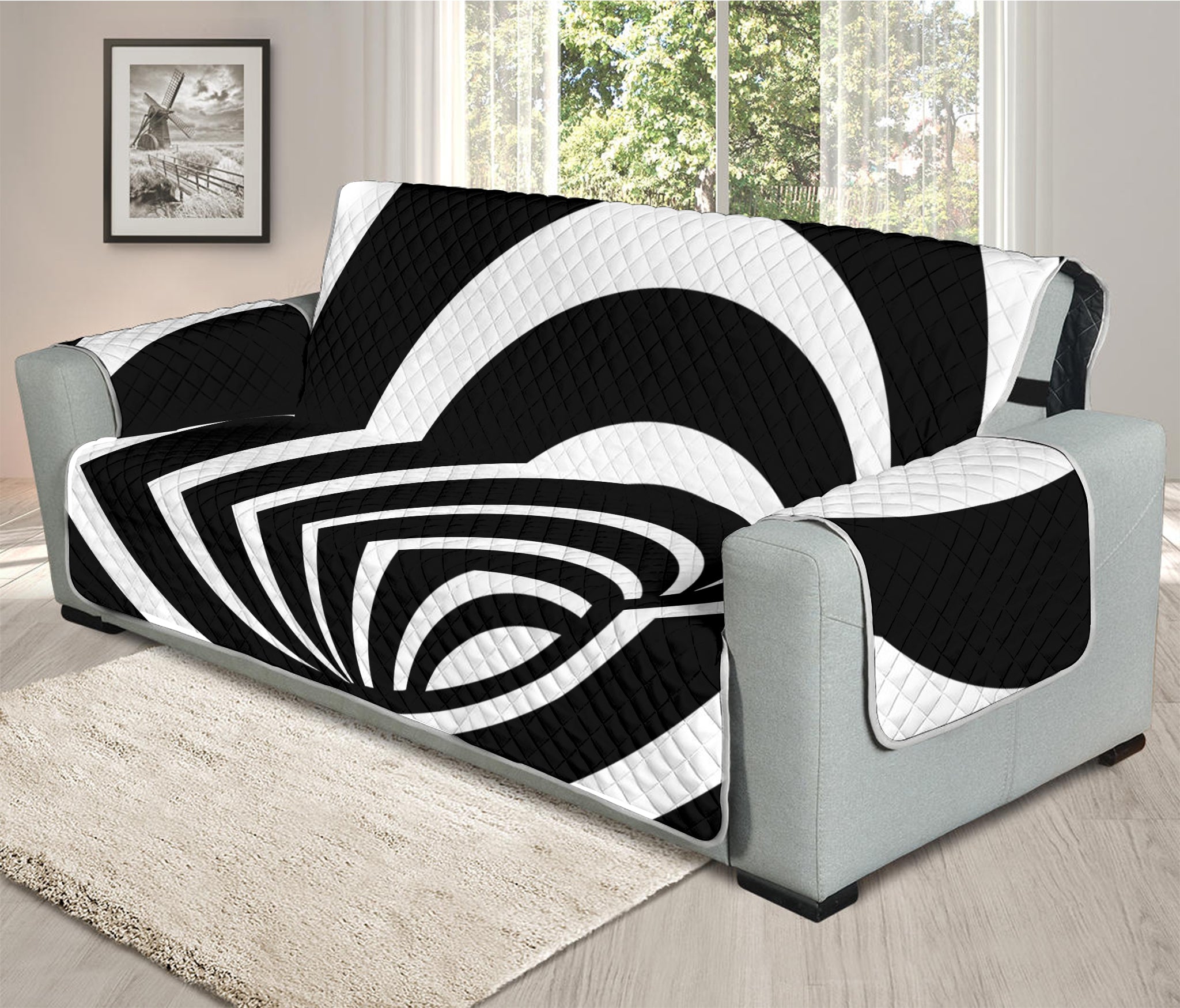 Black And White Optical Illusion Print Oversized Sofa Protector