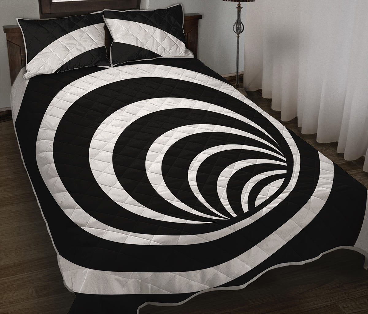 Black And White Optical Illusion Print Quilt Bed Set