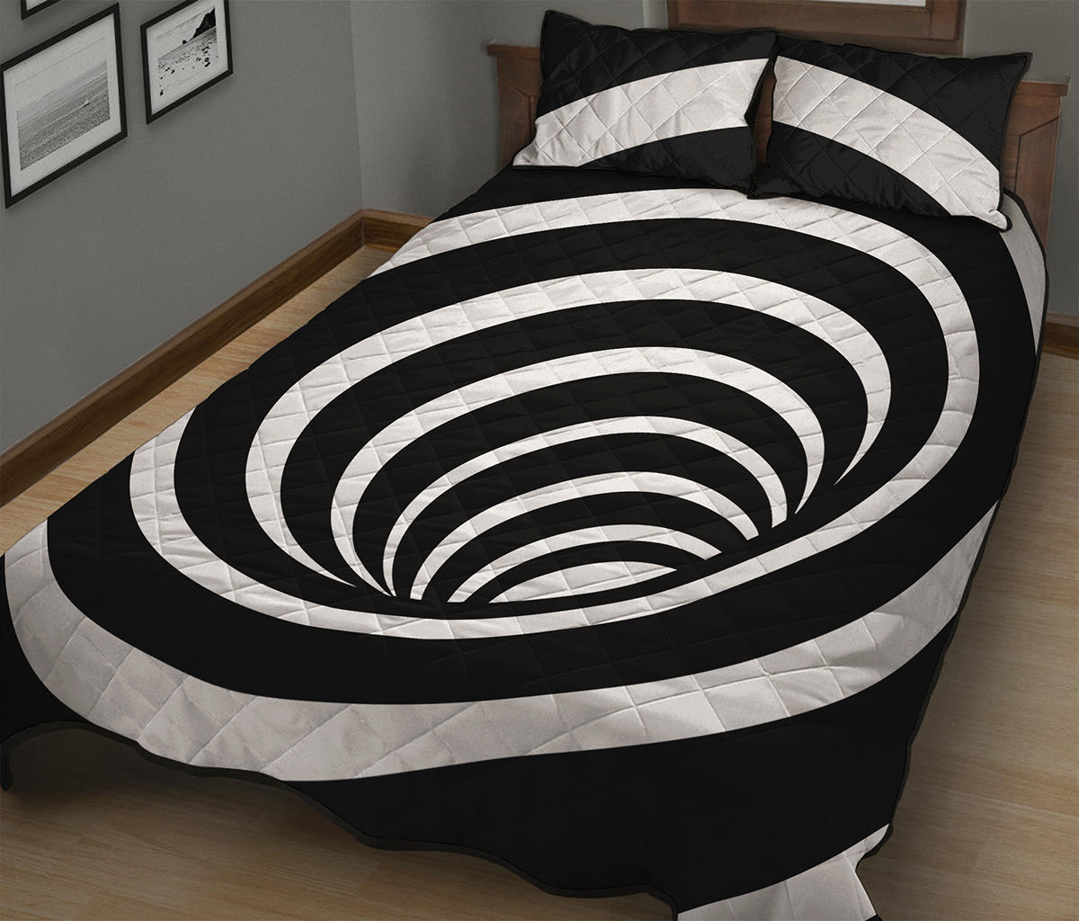 Black And White Optical Illusion Print Quilt Bed Set