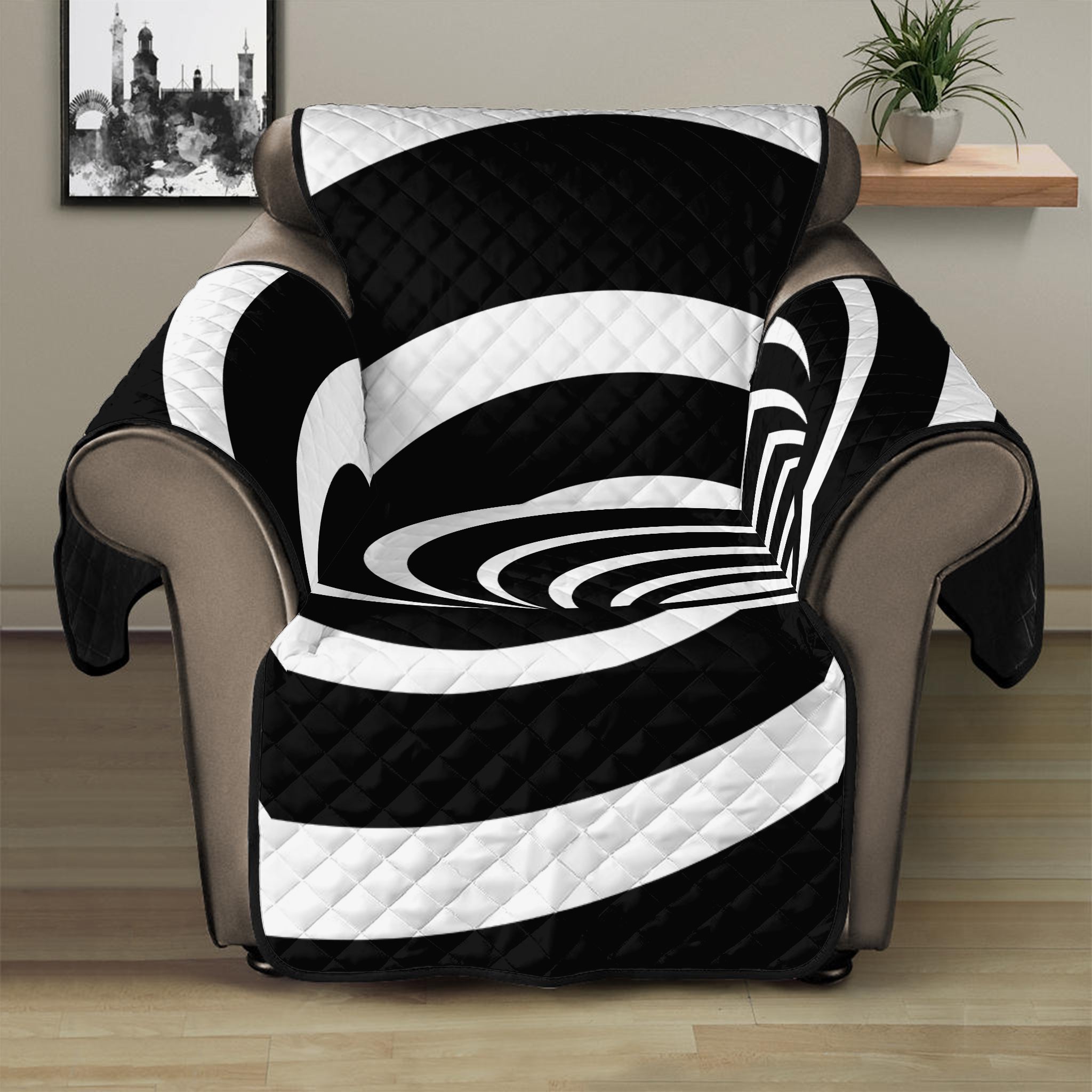 Black And White Optical Illusion Print Recliner Protector