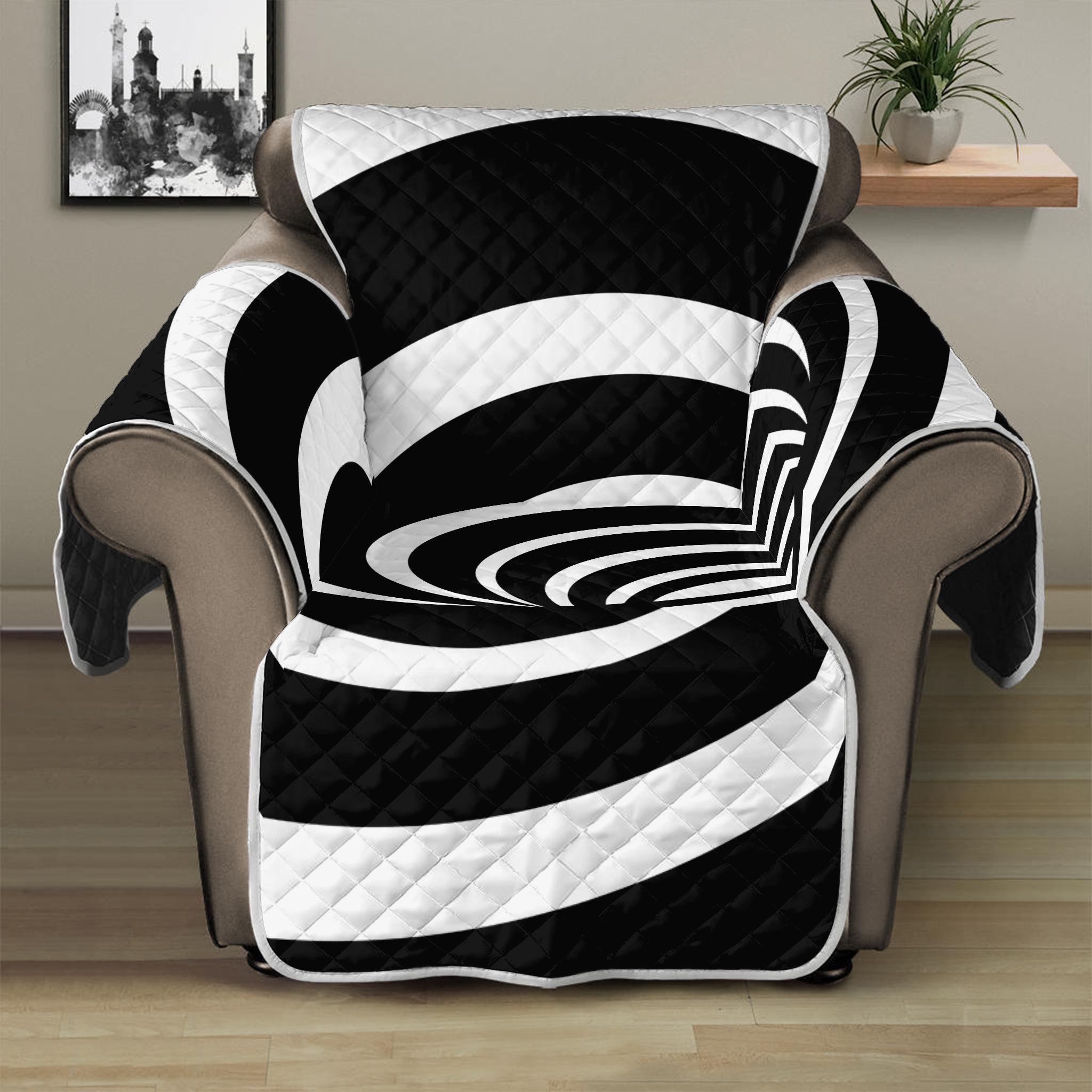 Black And White Optical Illusion Print Recliner Protector