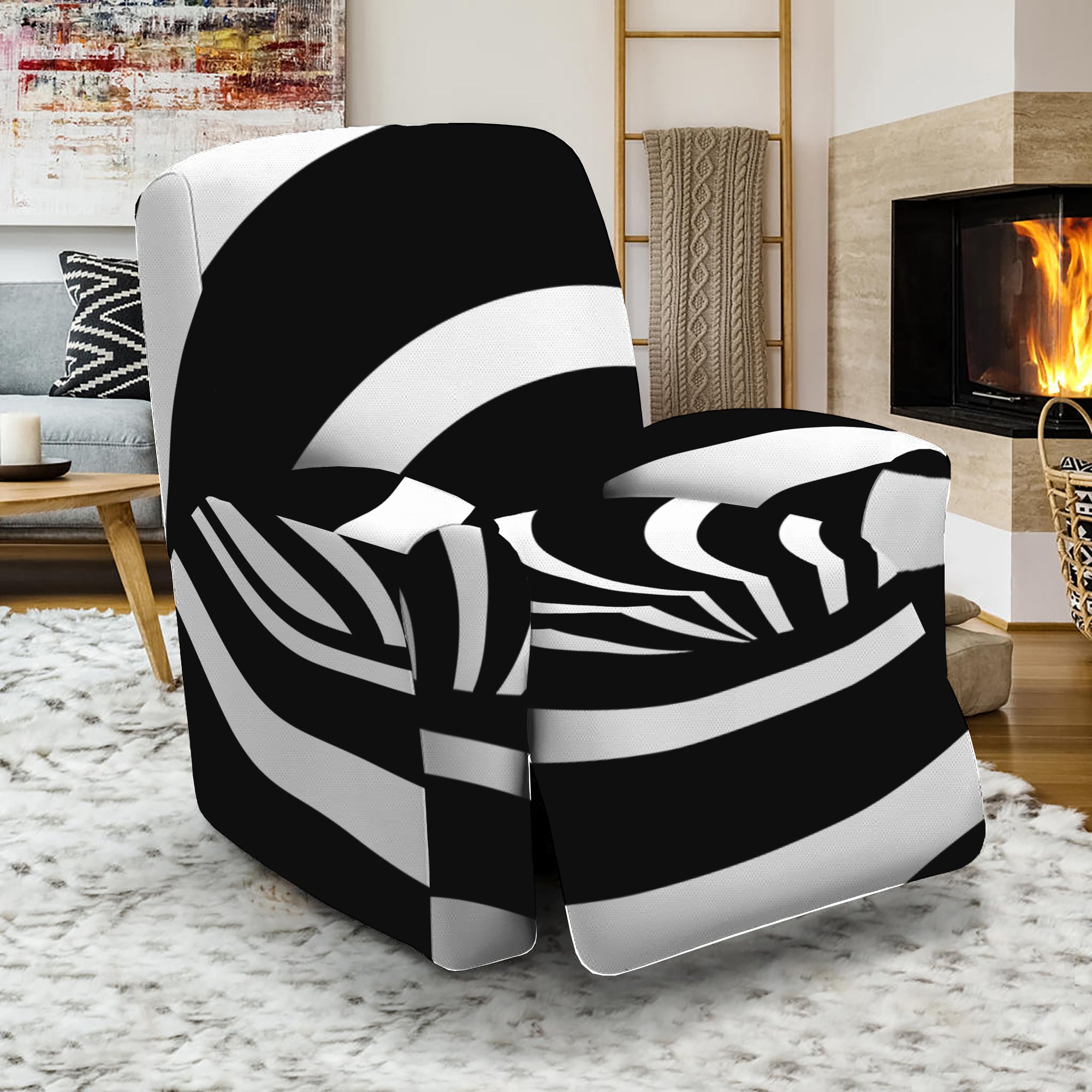 Black And White Optical Illusion Print Recliner Slipcover