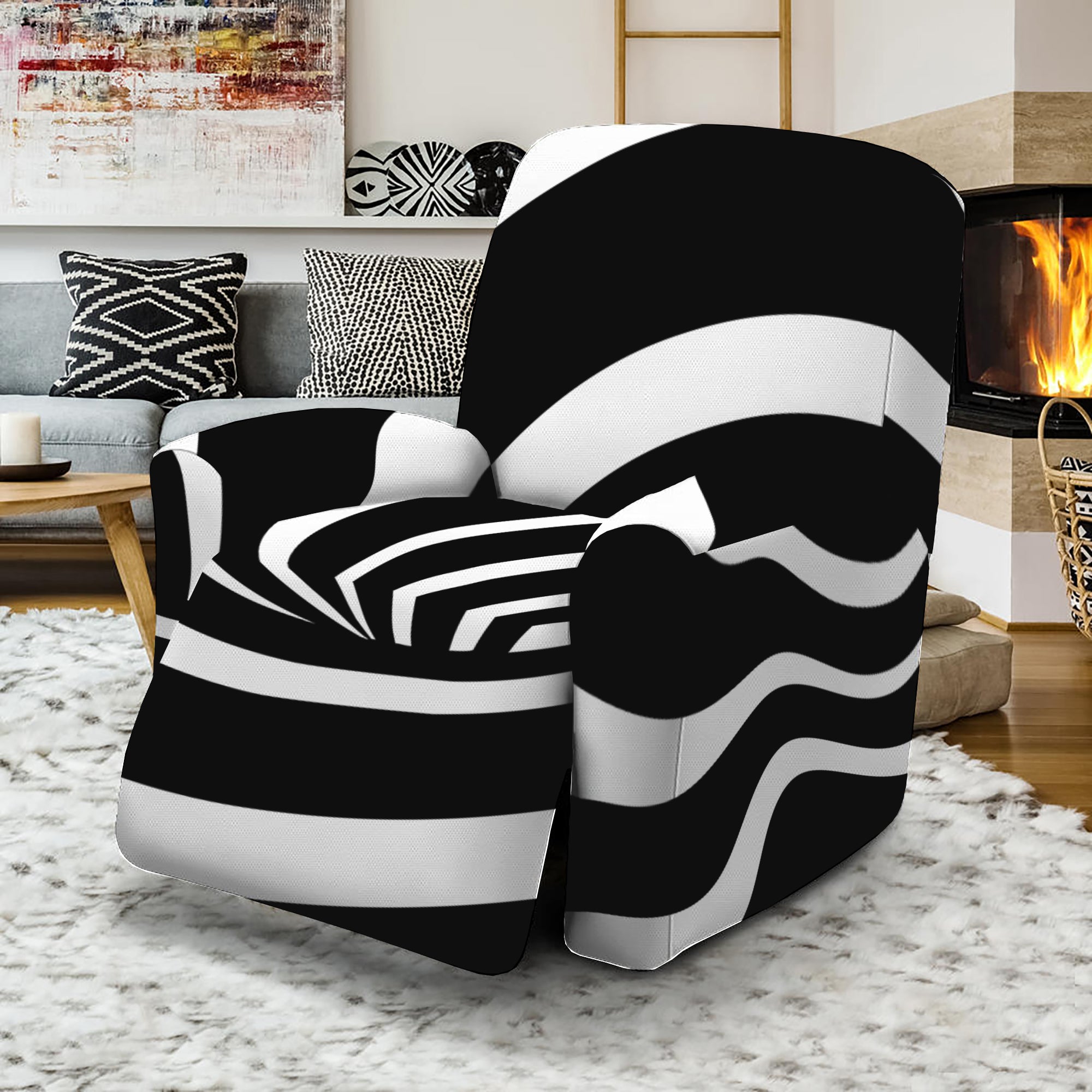 Black And White Optical Illusion Print Recliner Slipcover