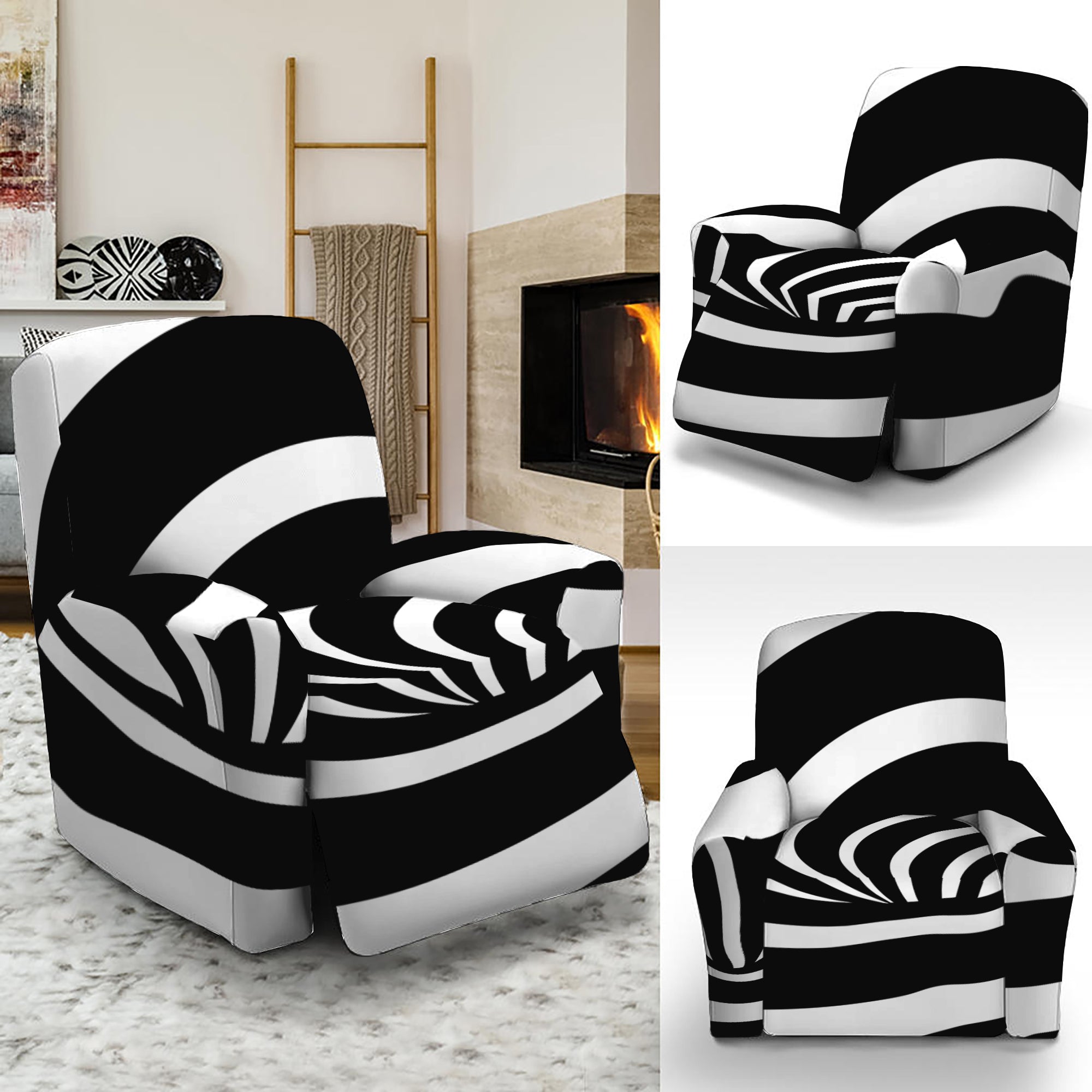 Black And White Optical Illusion Print Recliner Slipcover