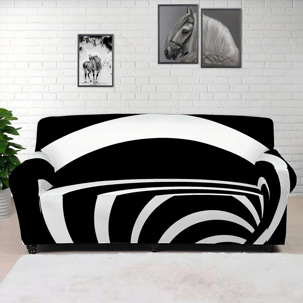 Black And White Optical Illusion Print Sofa Cover