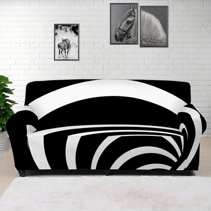 Black And White Optical Illusion Print Sofa Cover