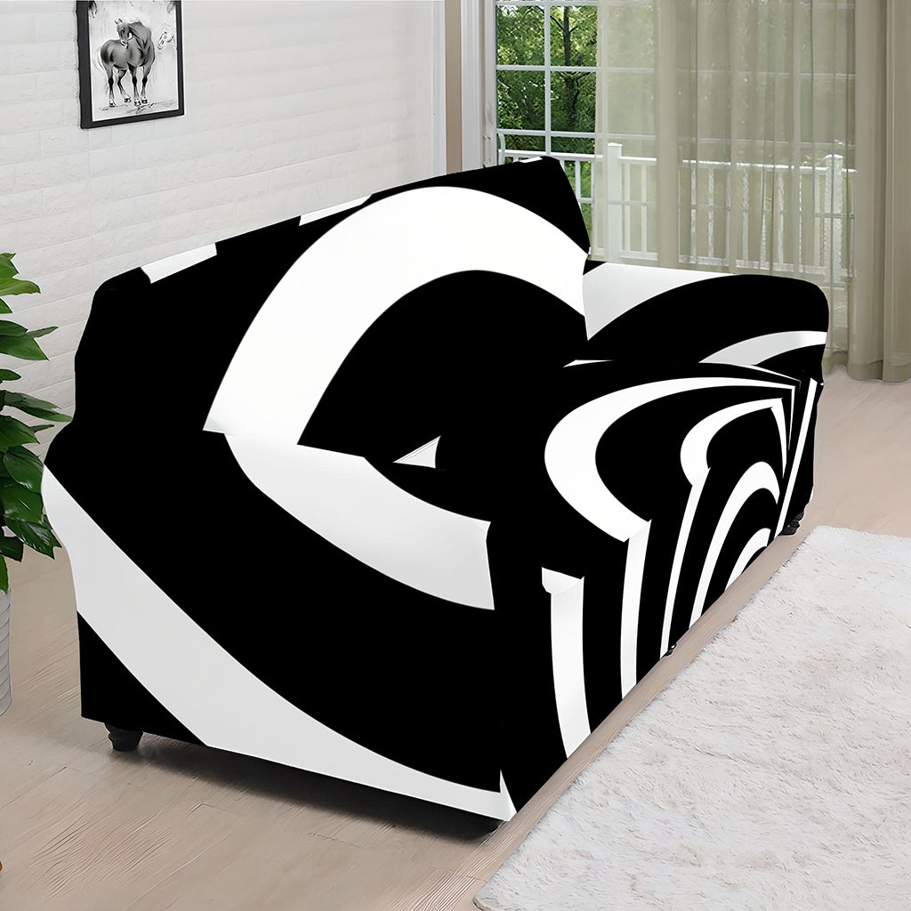 Black And White Optical Illusion Print Sofa Cover
