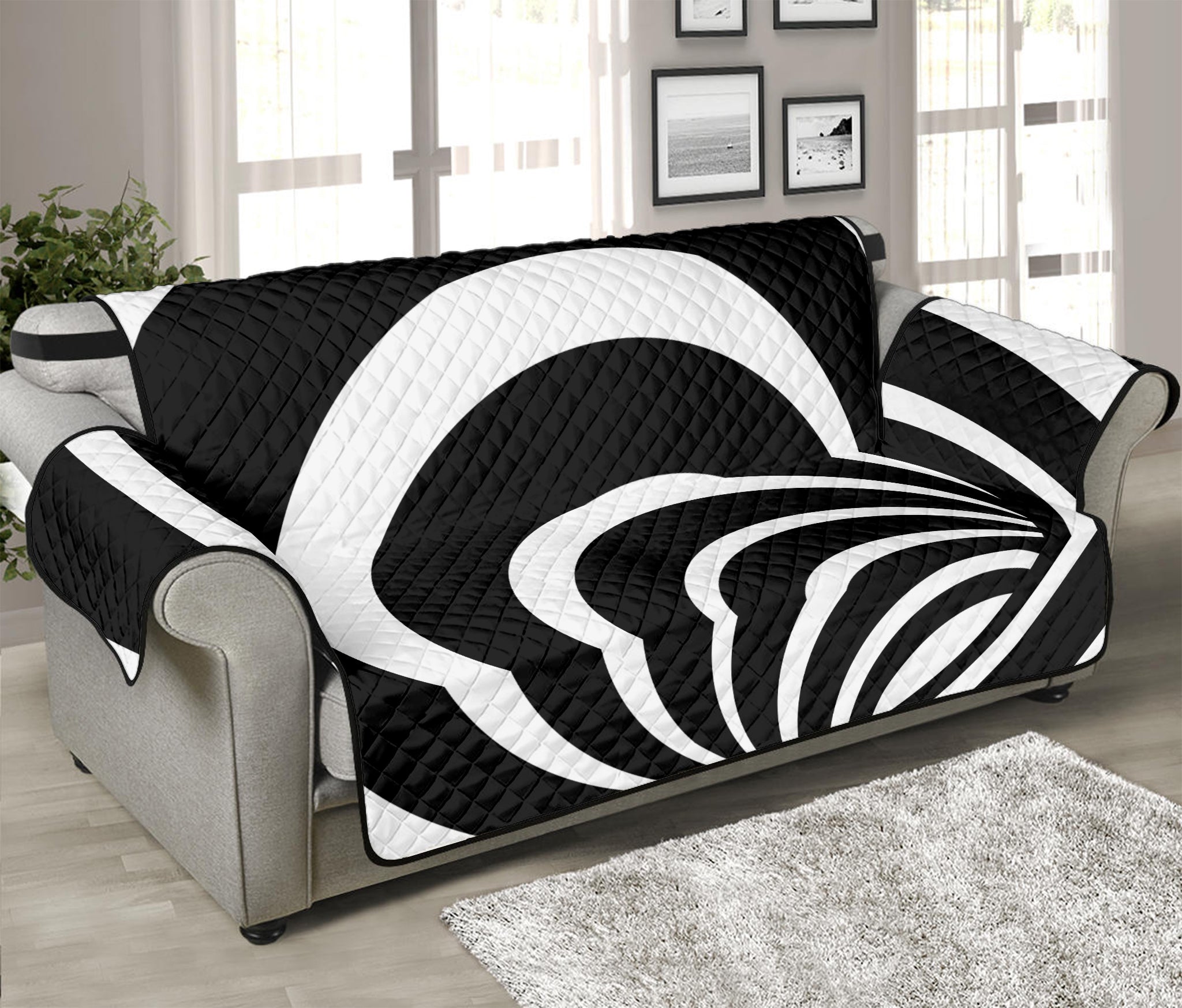 Black And White Optical Illusion Print Sofa Protector