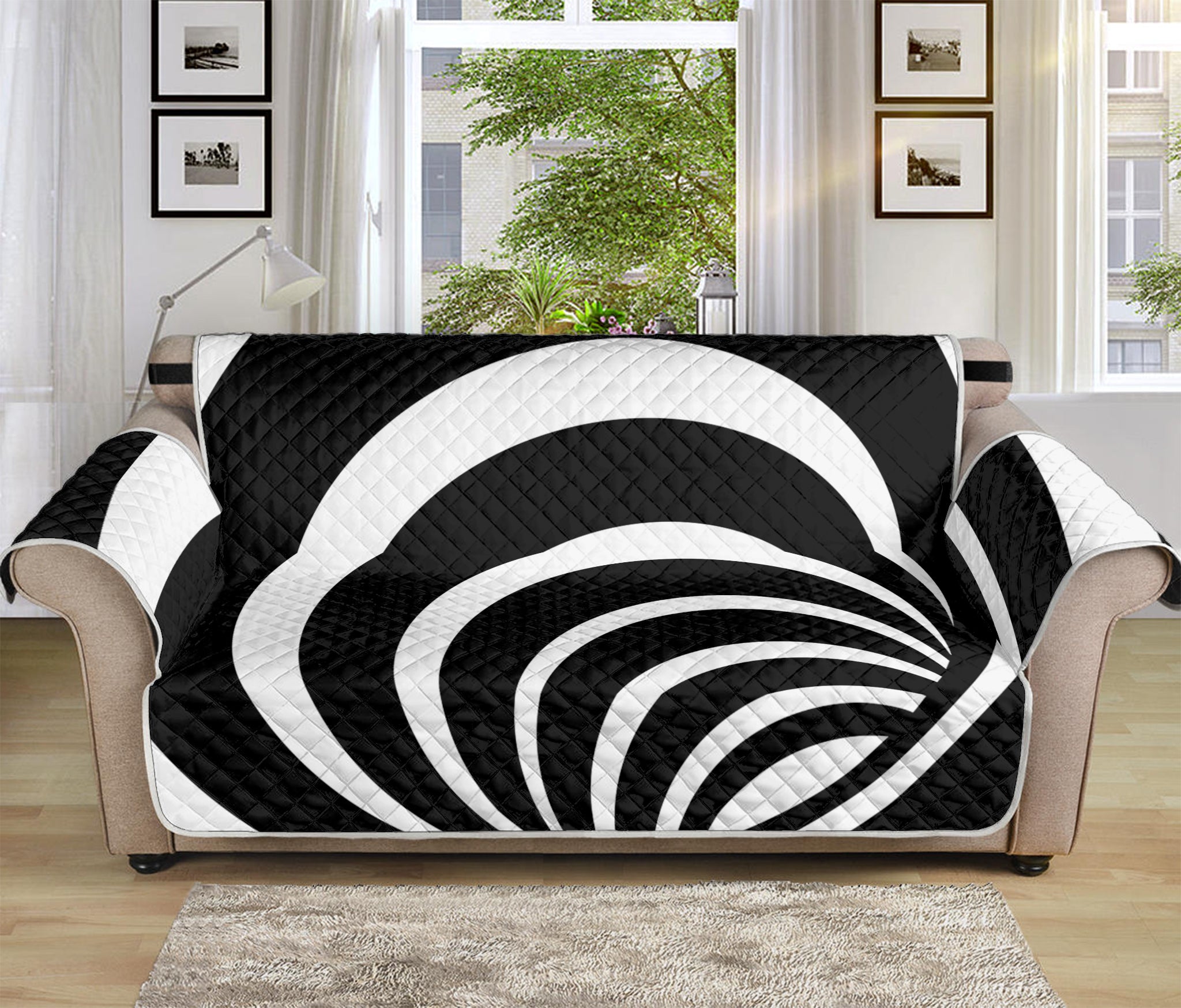 Black And White Optical Illusion Print Sofa Protector