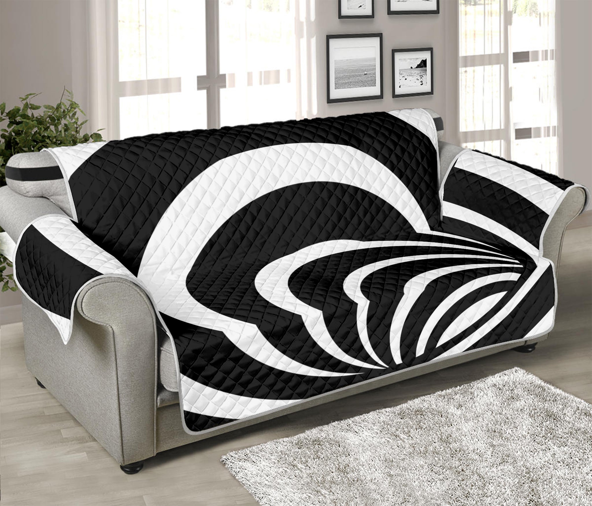 Black And White Optical Illusion Print Sofa Protector