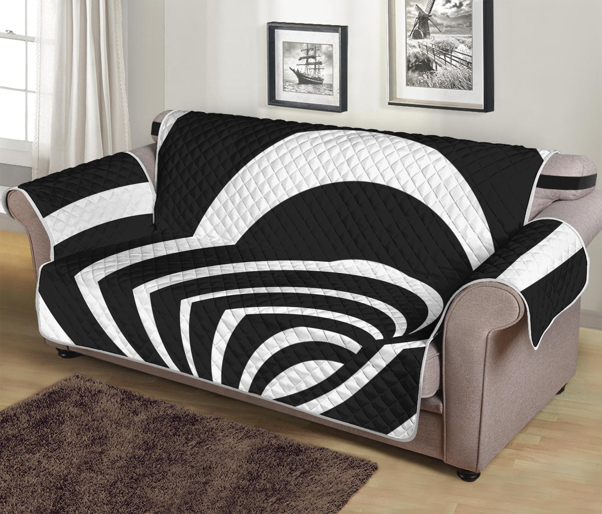 Black And White Optical Illusion Print Sofa Protector