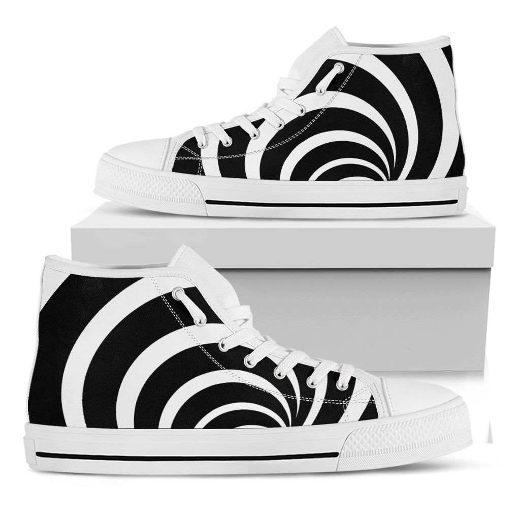 Black And White Optical Illusion Print White High Top Sneakers – GearFrost