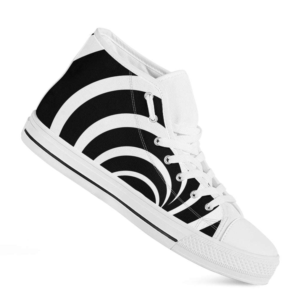 Black And White Optical Illusion Print White High Top Sneakers – GearFrost