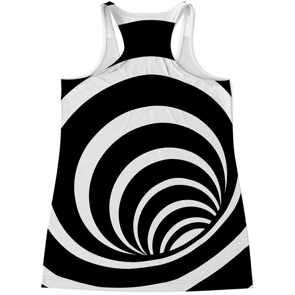 Black And White Optical Illusion Print Women's Racerback Tank Top
