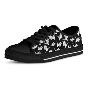 Black And White Origami Pattern Print Black Low Top Shoes